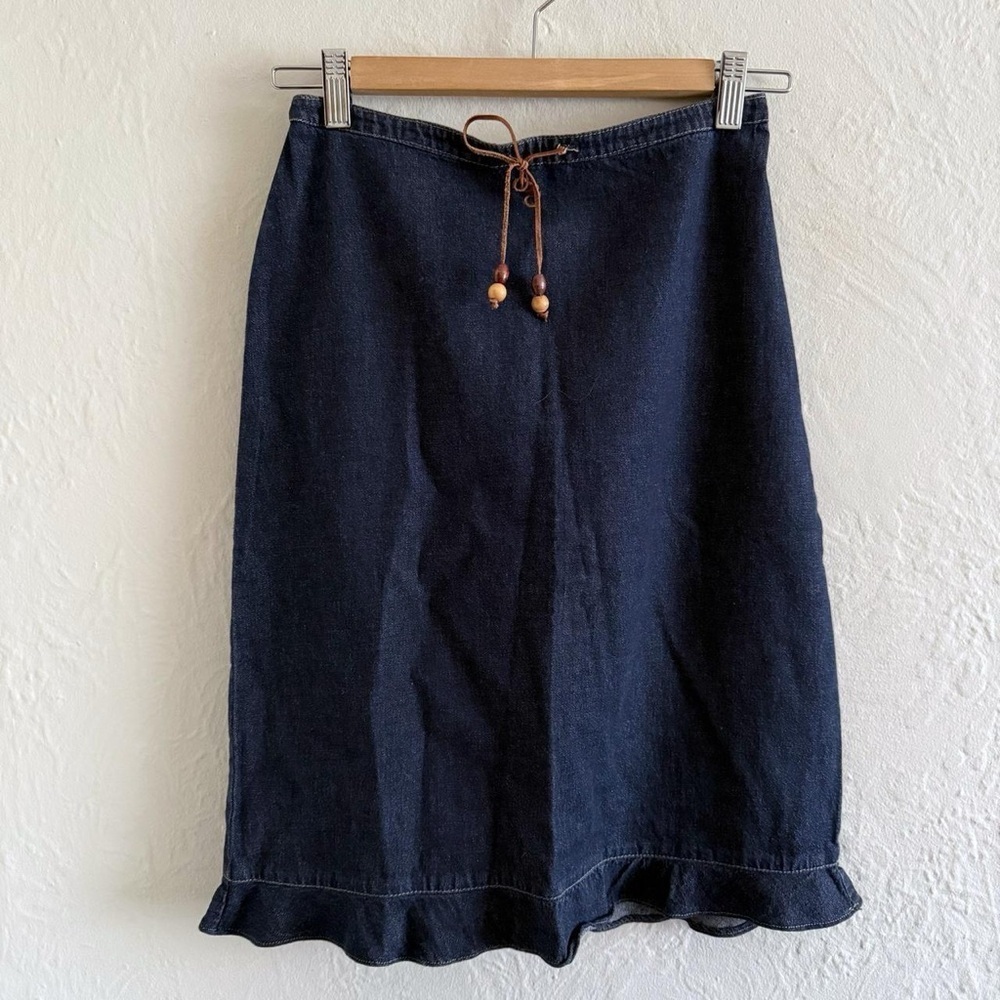 Y2K Denim Skirt Drawstring Waist Ruffle Hem Size 25’’